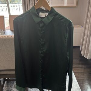 ASOS Dark Green Satin Button Down Shirt